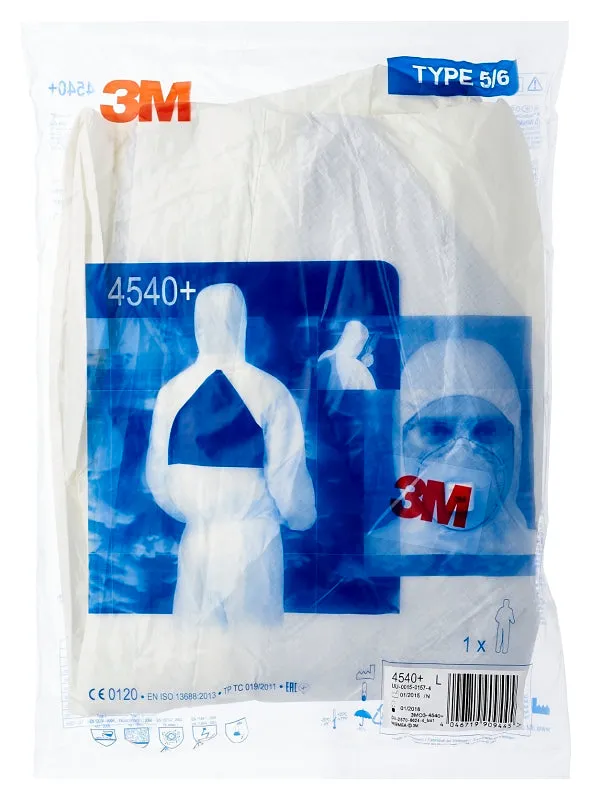 3M 4540 XL Protective Coveralls, XL, Fits to Chest Size: 43 to 45 in, Microporous PE Laminate, White :PK 1: QUANTITY: 1