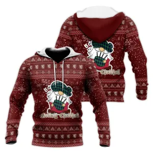 Abercrombie Clan Christmas Knitted Hoodie with Funny Gnome Playing Bagpipes