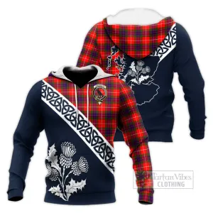 Abernethy Tartan Knitted Hoodie Featuring Thistle and Scotland Map