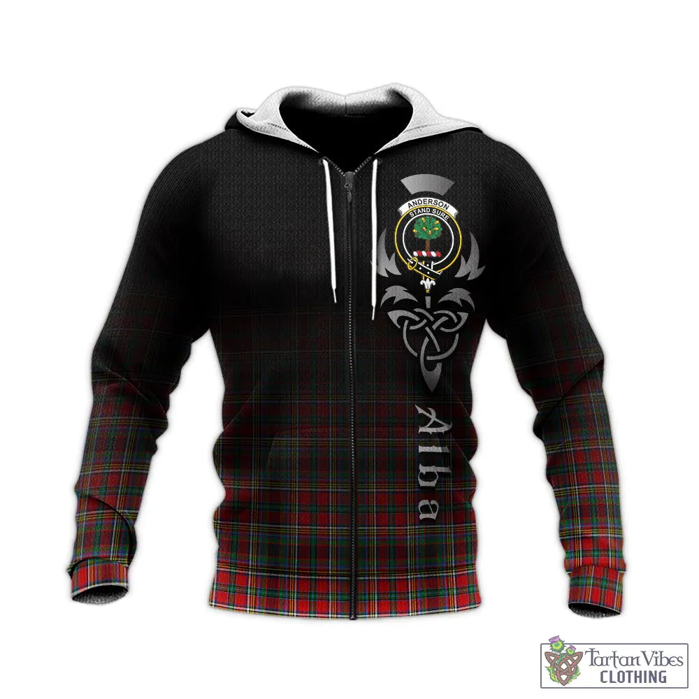 Anderson of Arbrake Tartan Knitted Hoodie Featuring Alba Gu Brath Family Crest Celtic Inspired