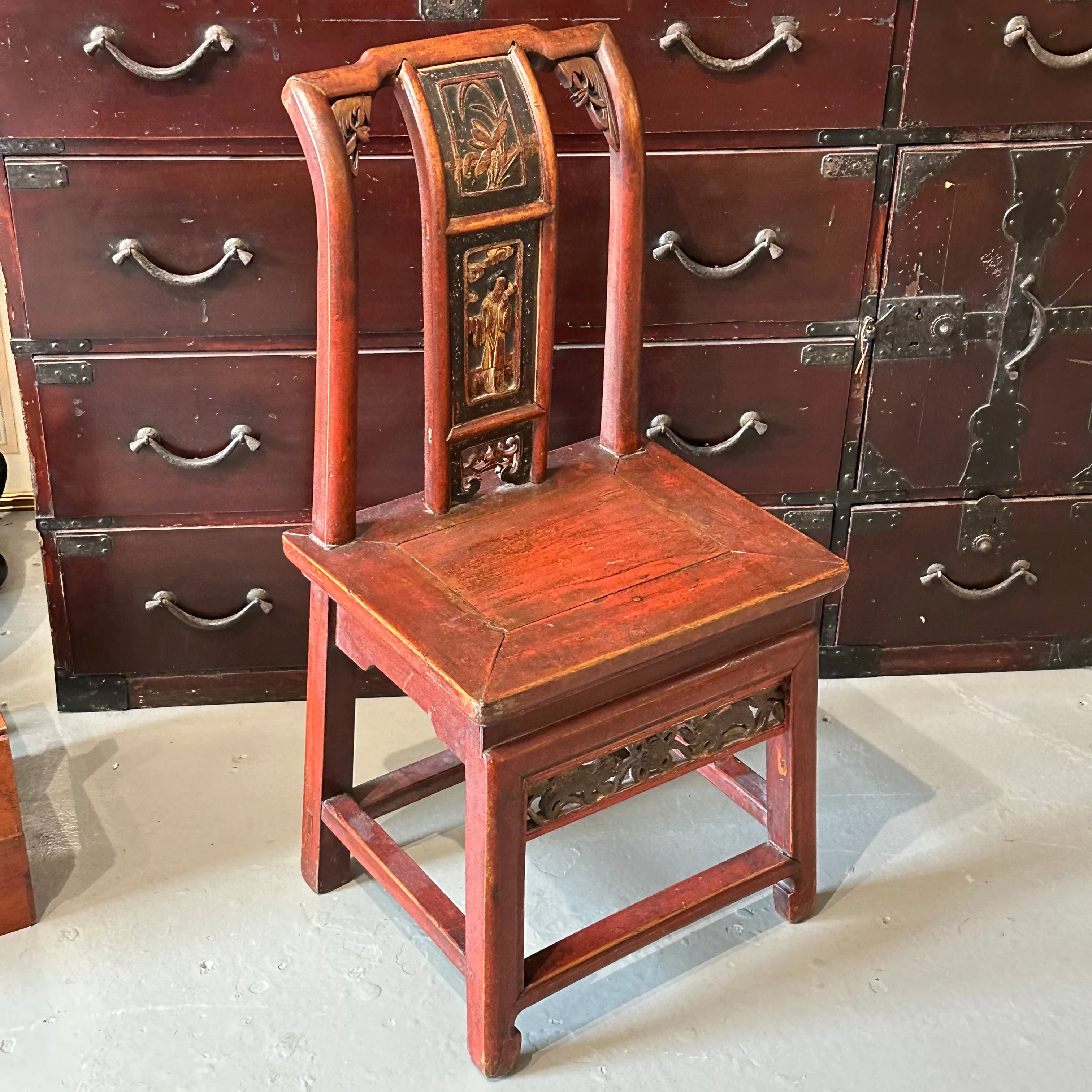 Antique Chinese Qing Dynasty Side Chair 1800's Yumu Elm Wood