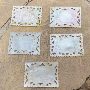 Antique Ornate Carved Mother of Pearl Engraved Art Chinese Casino Chips Set of 5