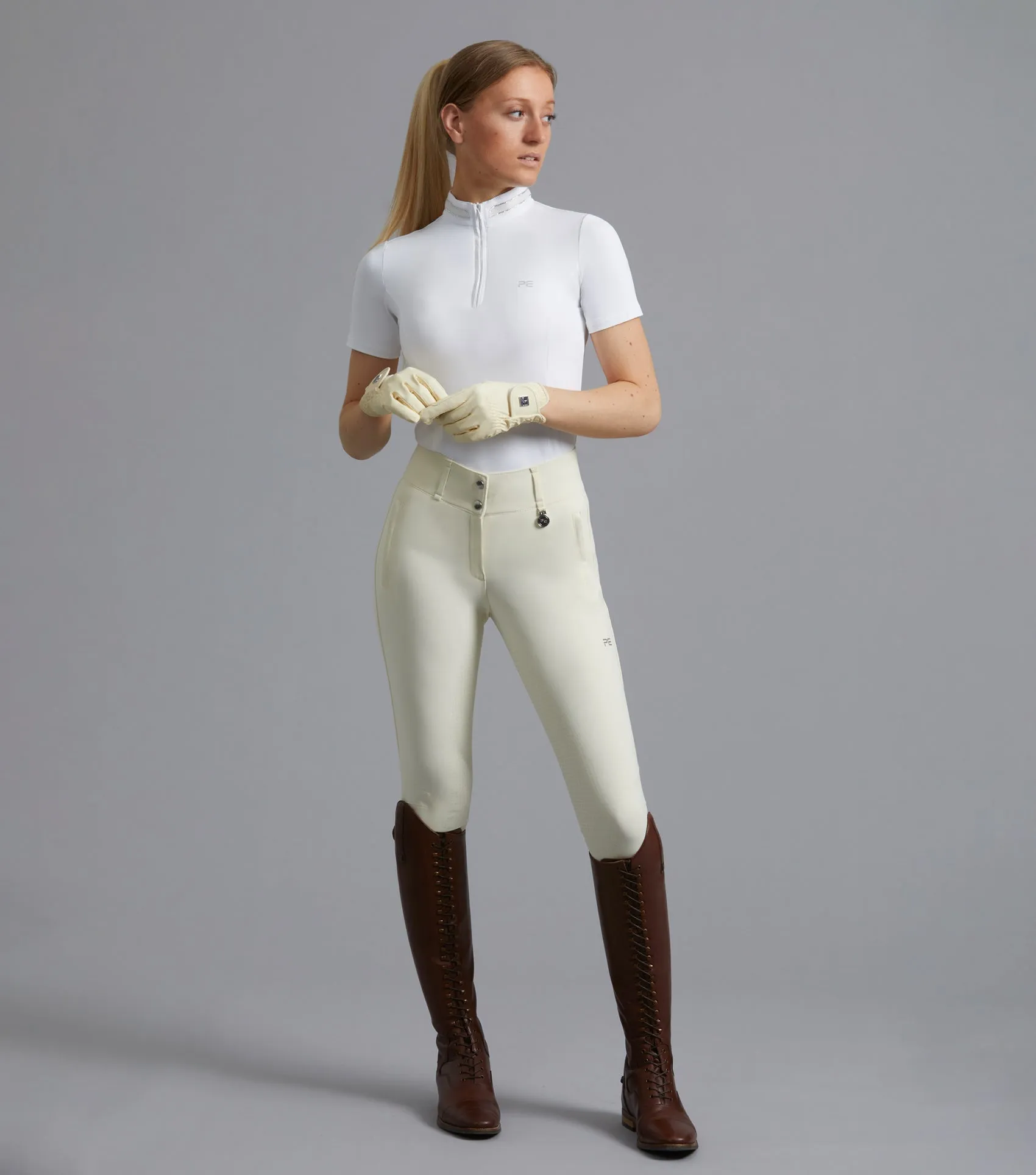 Aradina Ladies Full Seat Gel Competition Riding Breeches Vanilla