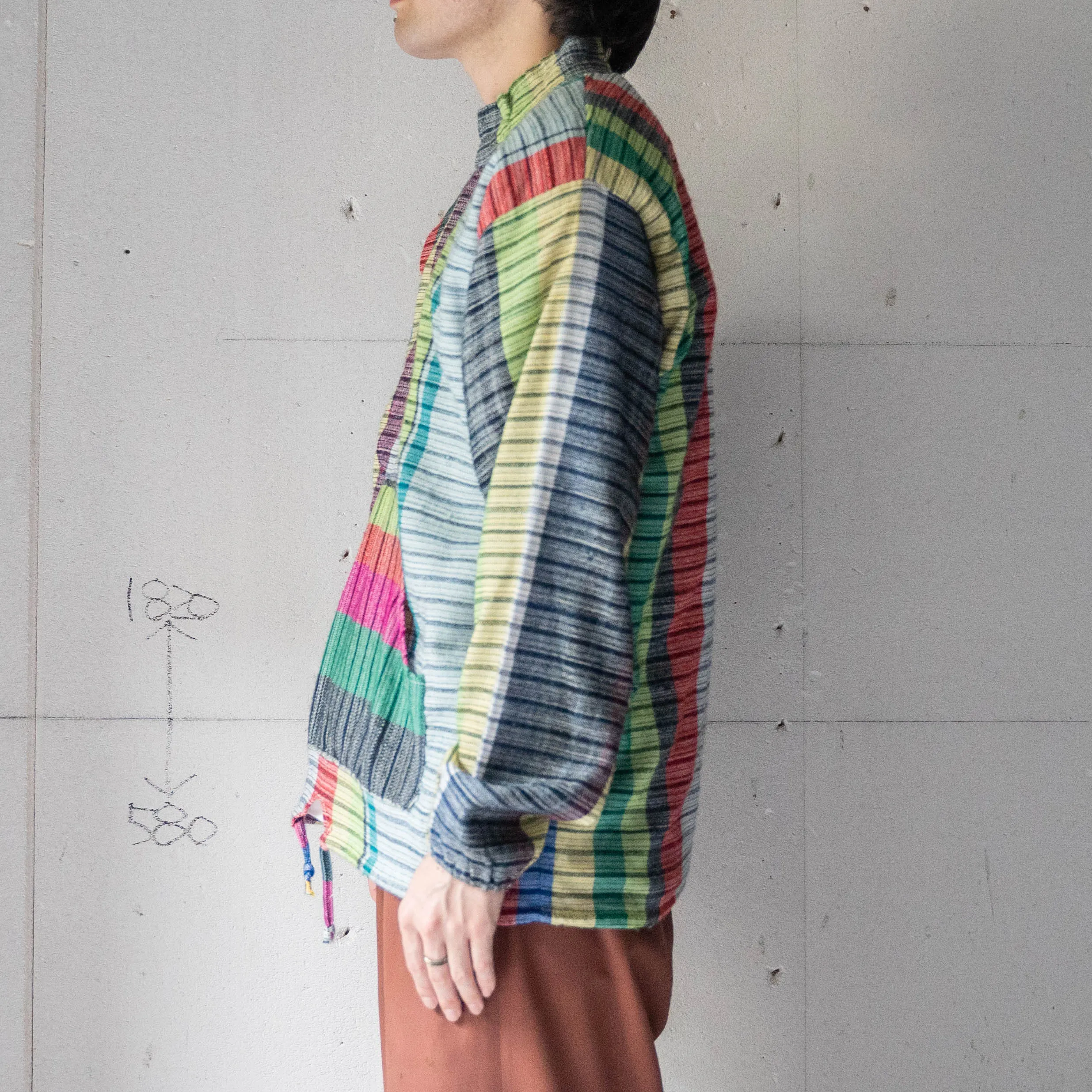 around 1990s cray pattern stand collar knit smock