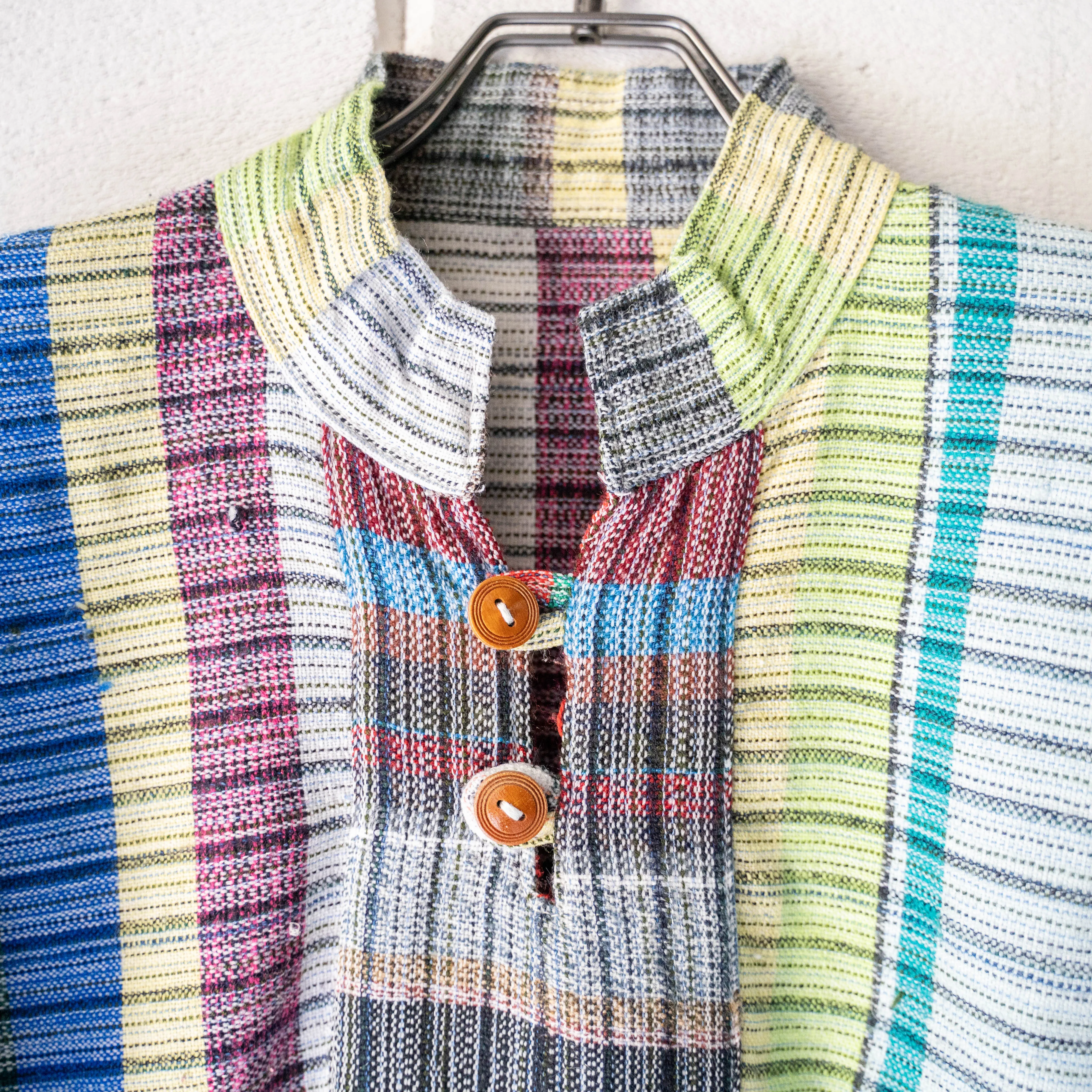 around 1990s cray pattern stand collar knit smock