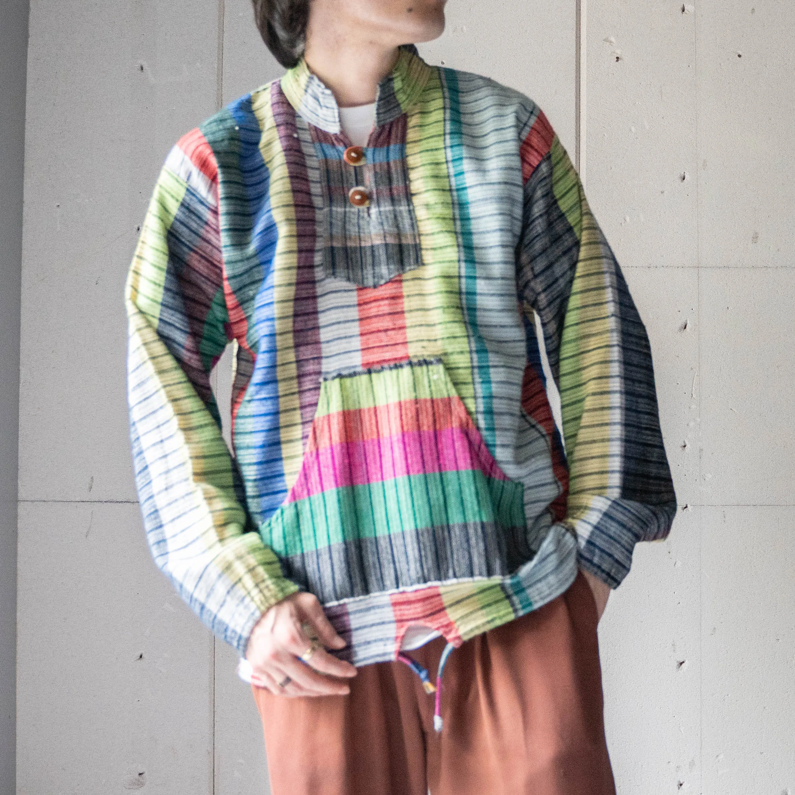 around 1990s cray pattern stand collar knit smock