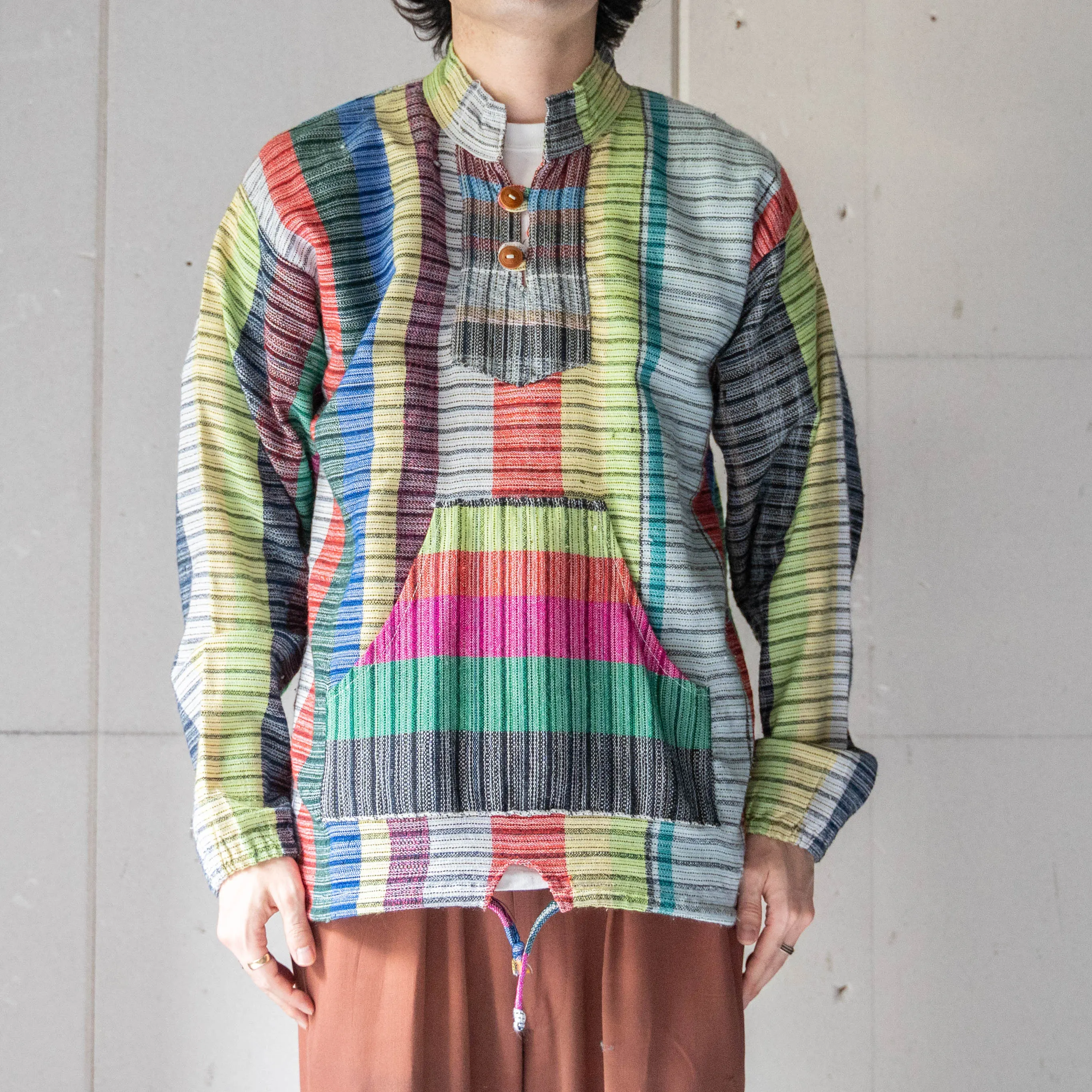 around 1990s cray pattern stand collar knit smock