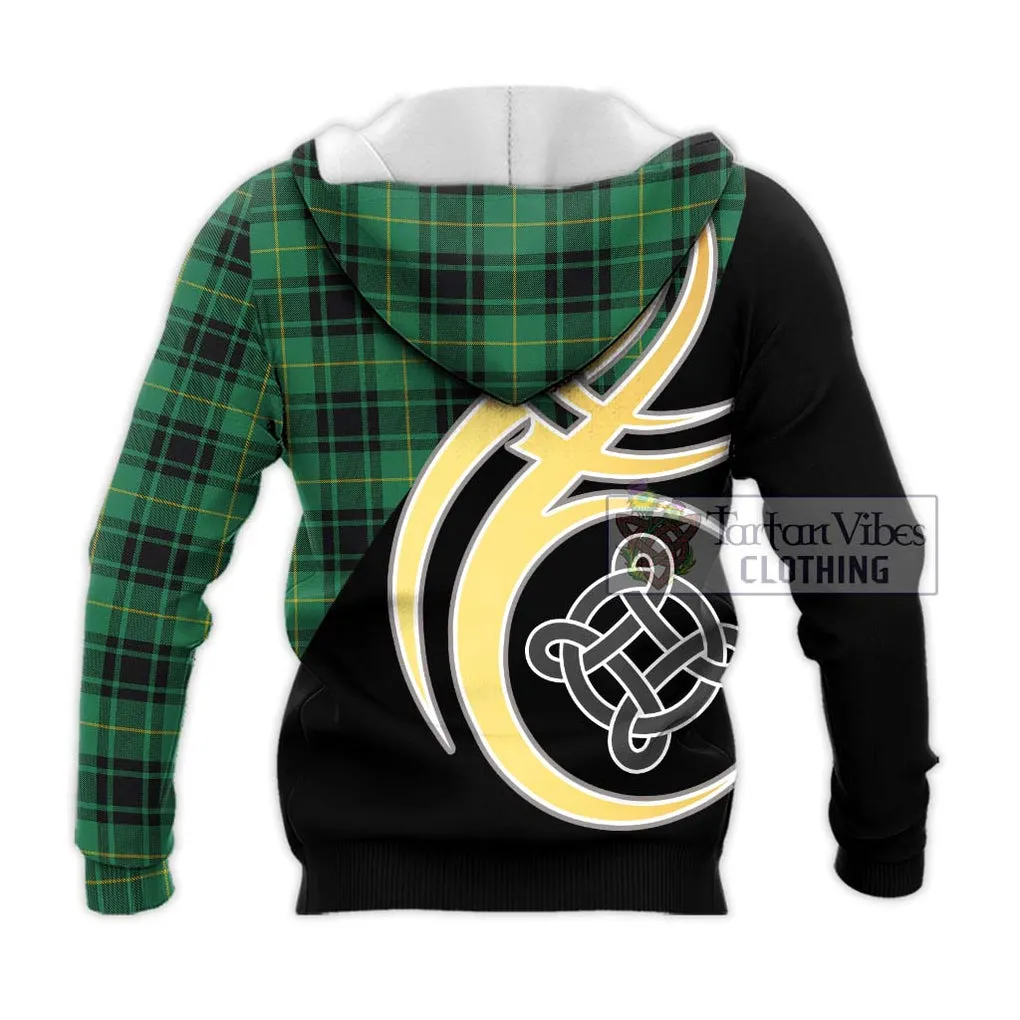 Arthur Ancient Tartan Knitted Hoodie with Family Crest and Celtic Symbol Style