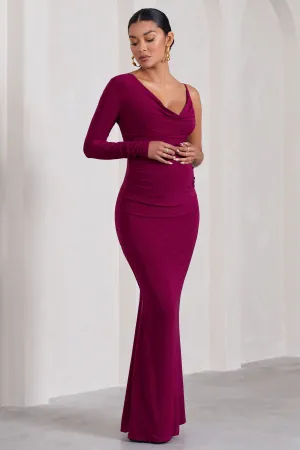 At Dusk | Dark Cherry Maternity One-Sleeved Cowl-Neck Fishtail Maxi Dress