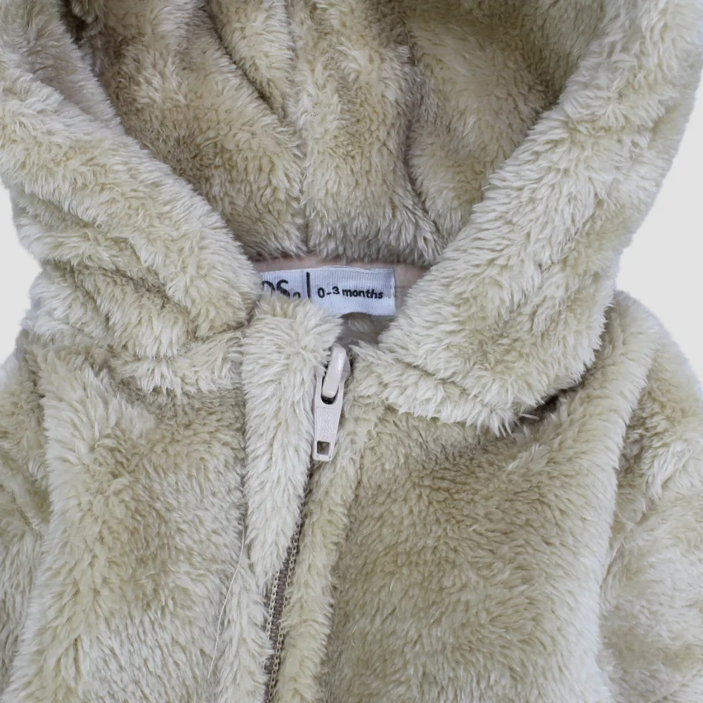 Beige Teddy Fleeced Hooded Onesie