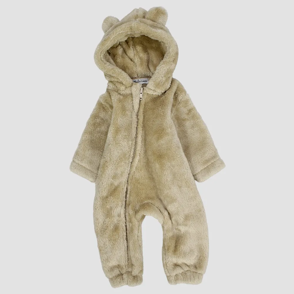 Beige Teddy Fleeced Hooded Onesie