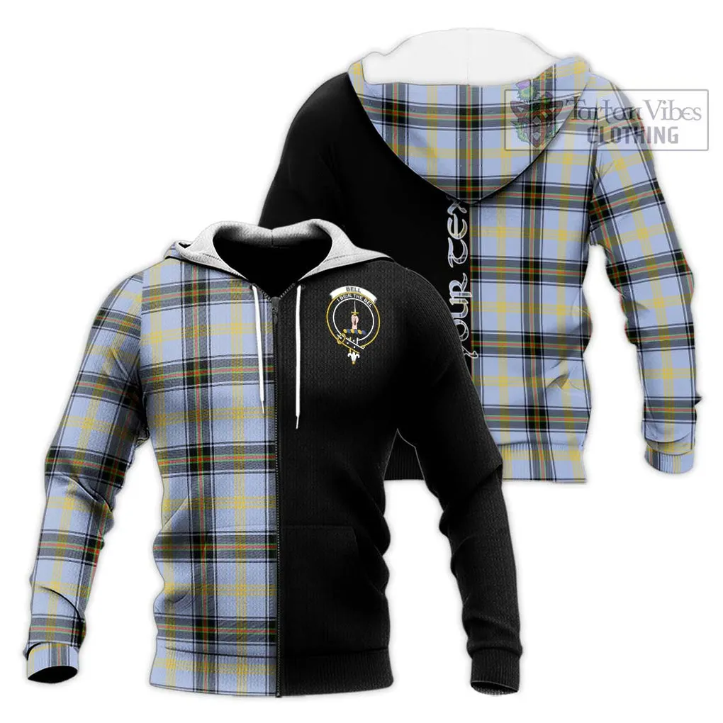 Bell Tartan Knitted Hoodie with Family Crest and Half Of Me Style