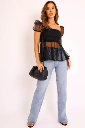 Black Mesh Smock Overlay Top - Alivia