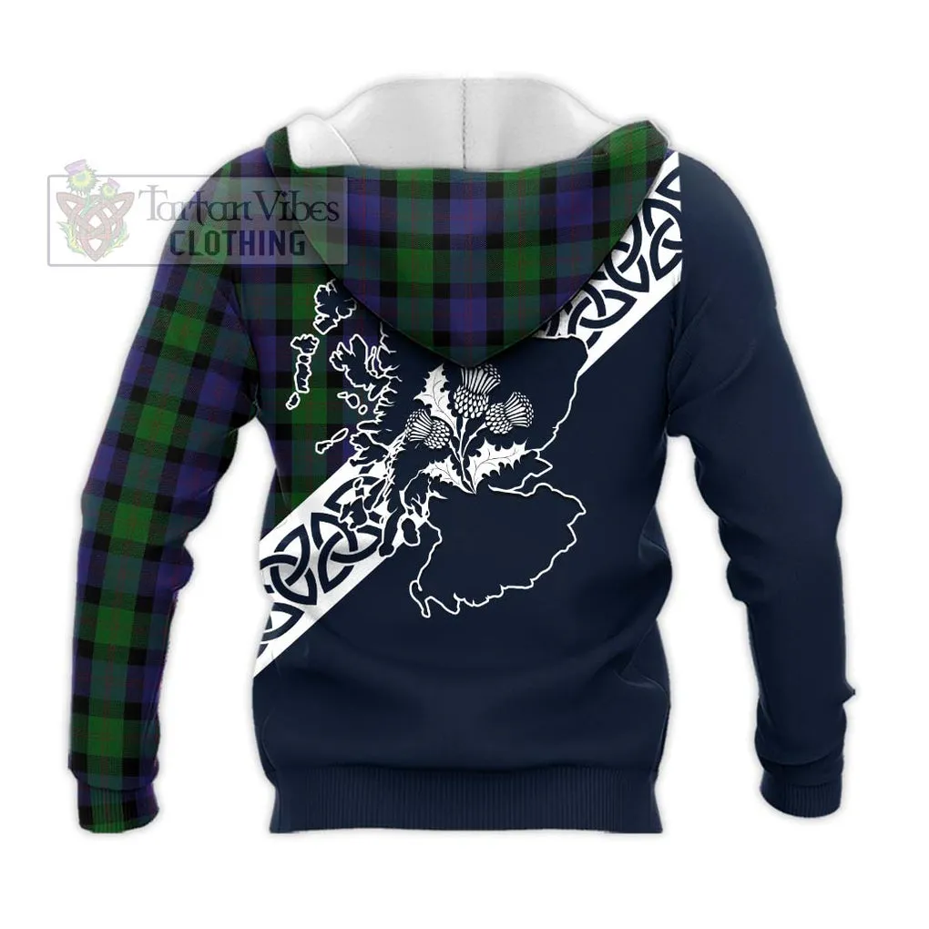 Blair Tartan Knitted Hoodie Featuring Thistle and Scotland Map