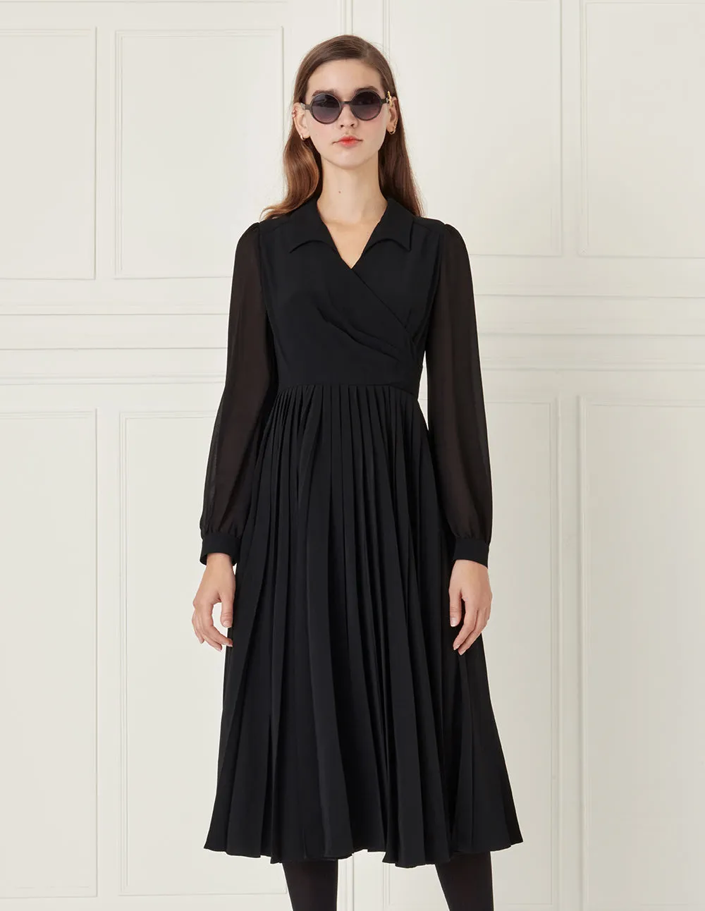 BORA AKSU Wrap Style Pleated Skirt Long Dress