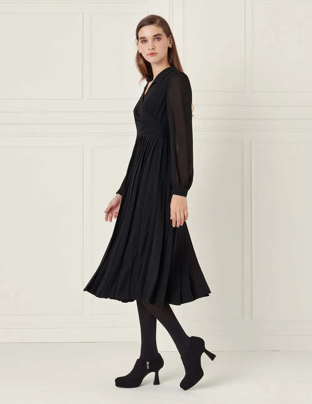 BORA AKSU Wrap Style Pleated Skirt Long Dress