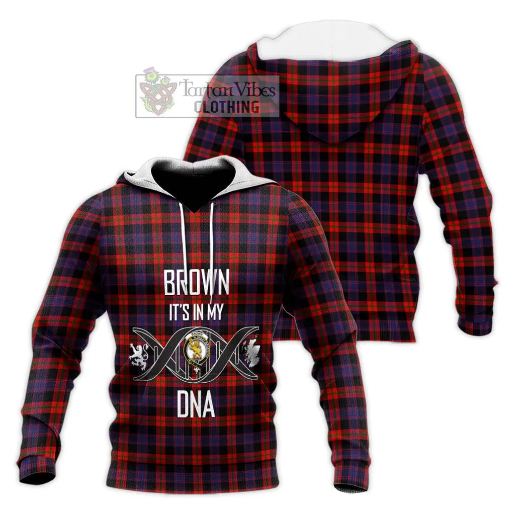 Brown (Broun) Tartan Knitted Hoodie with Family Crest DNA In Me Style