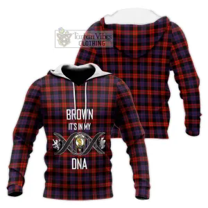 Brown (Broun) Tartan Knitted Hoodie with Family Crest DNA In Me Style