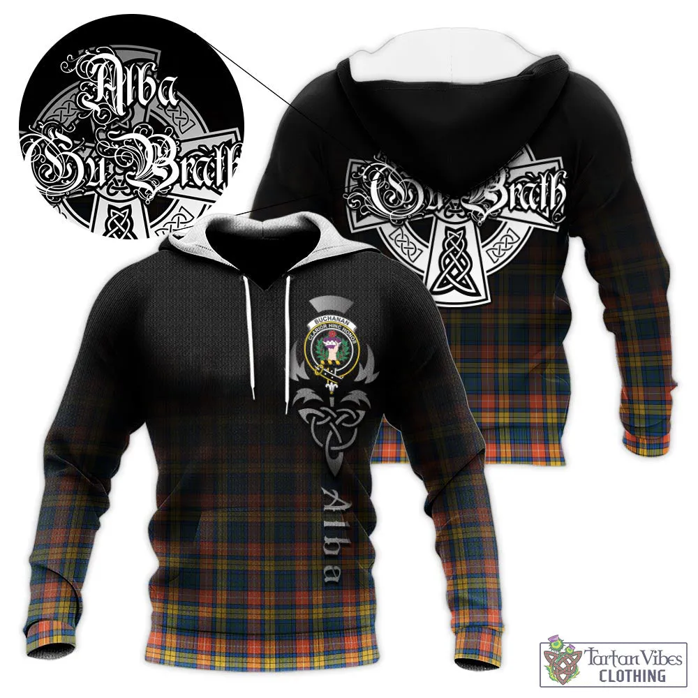 Buchanan Ancient Tartan Knitted Hoodie Featuring Alba Gu Brath Family Crest Celtic Inspired