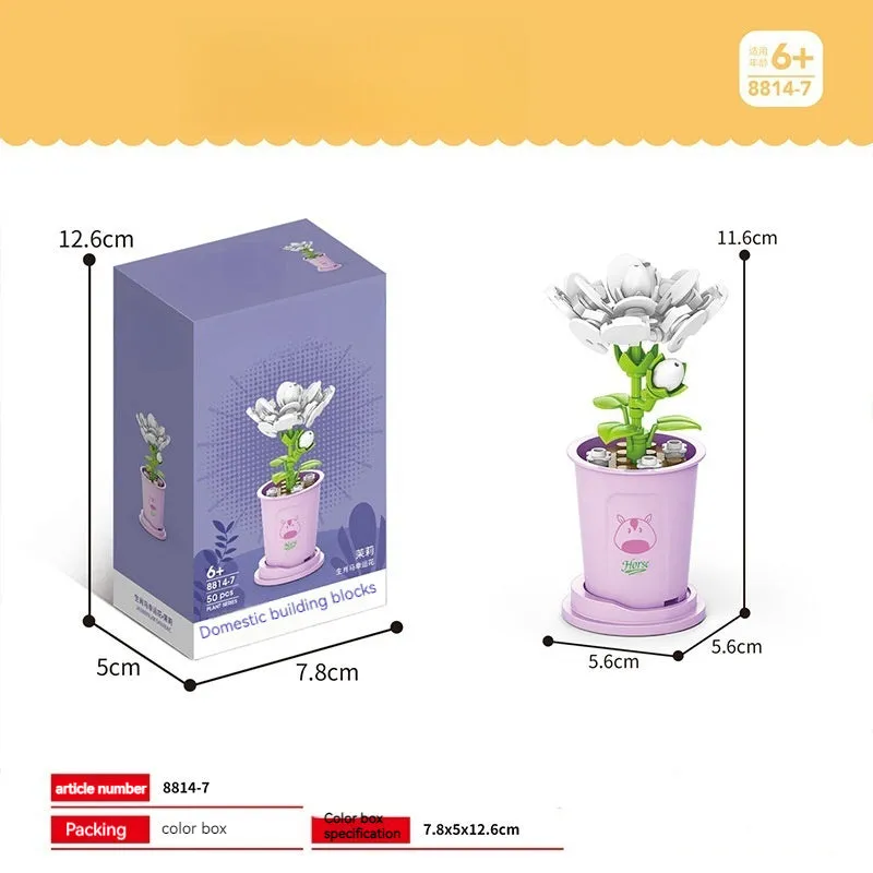 Building Blocks Flower Pot DIY Small Particles Educational Toys Desktop Decoration Puzzle