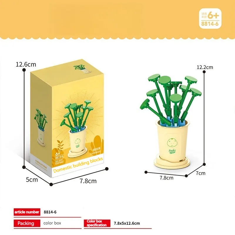 Building Blocks Flower Pot DIY Small Particles Educational Toys Desktop Decoration Puzzle