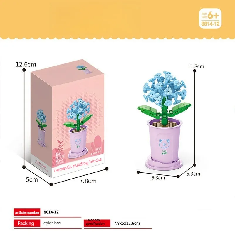 Building Blocks Flower Pot DIY Small Particles Educational Toys Desktop Decoration Puzzle