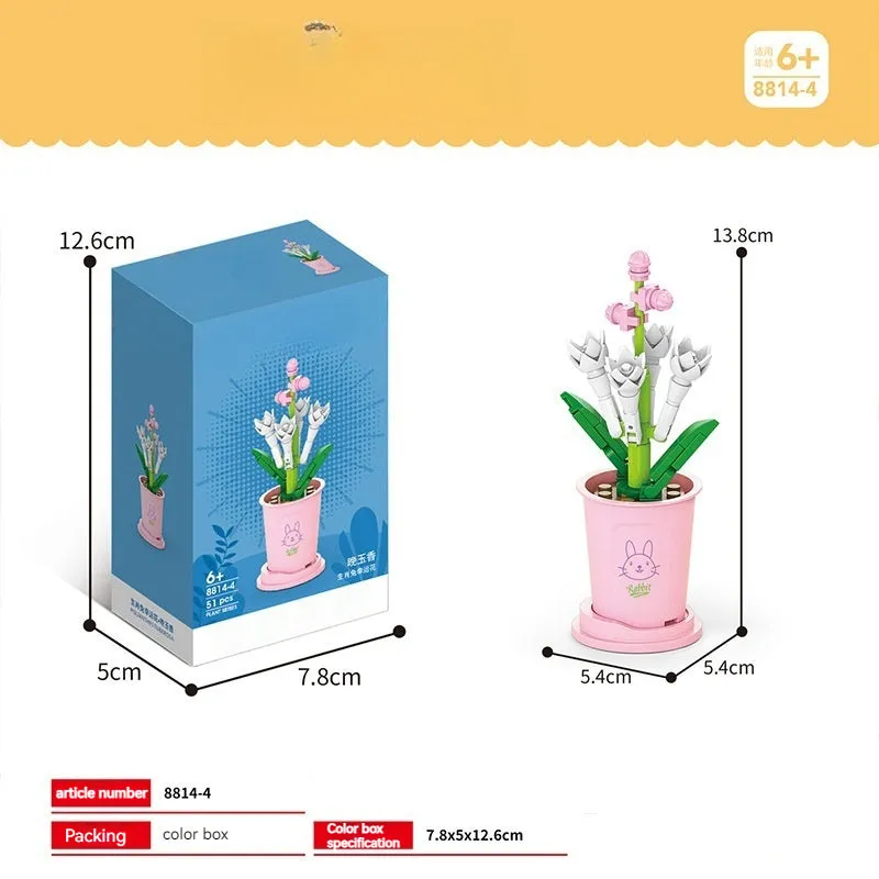 Building Blocks Flower Pot DIY Small Particles Educational Toys Desktop Decoration Puzzle