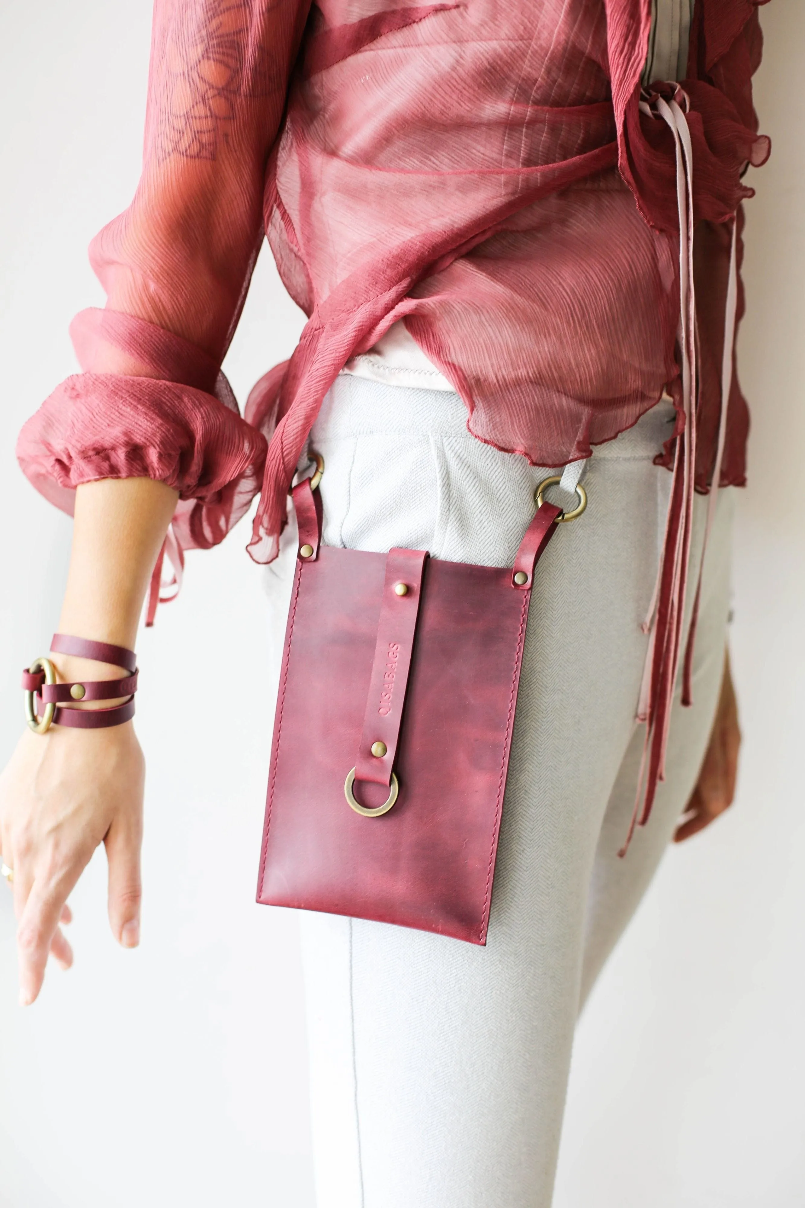 Burgundy Leather Phone Bag