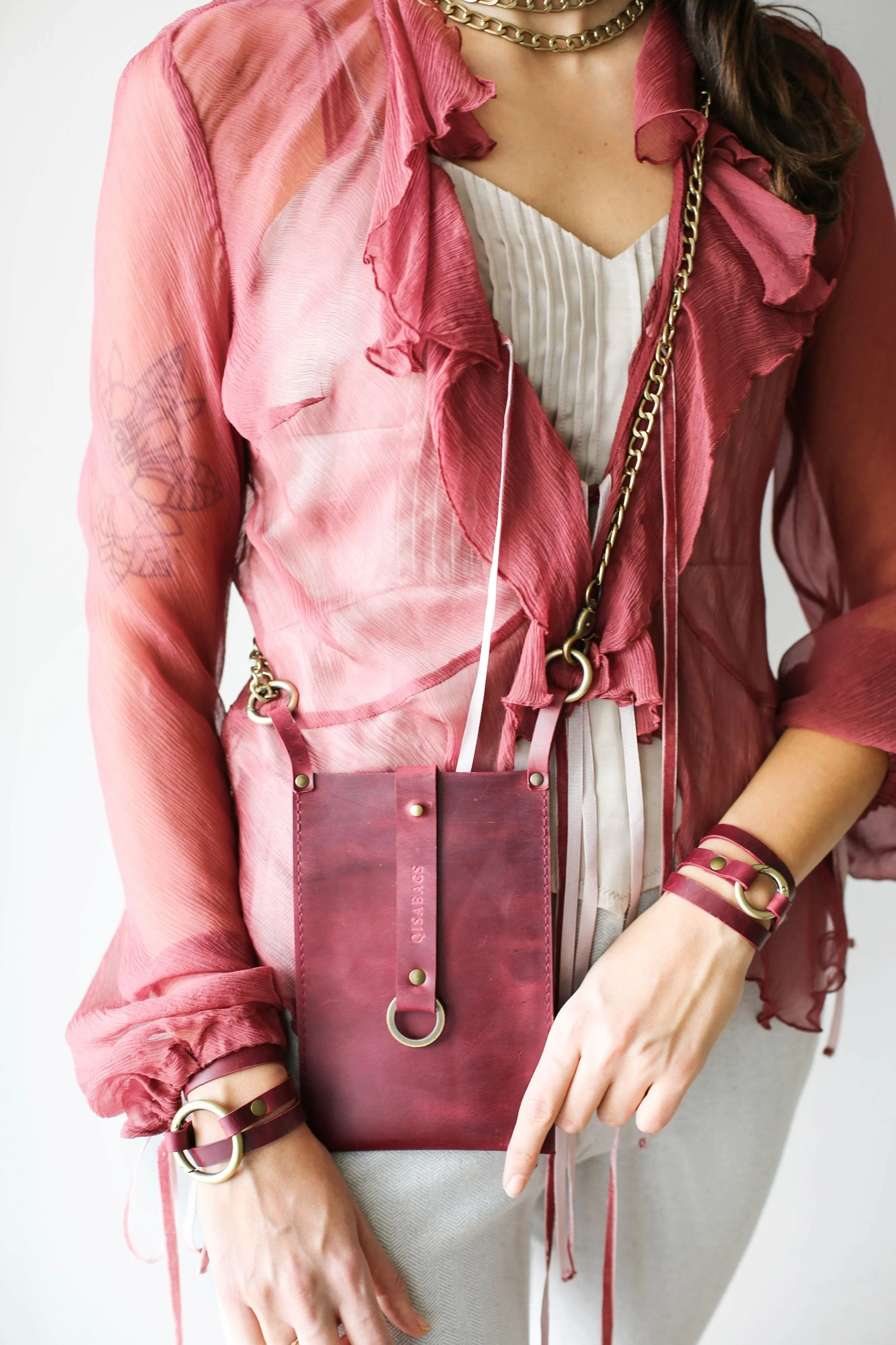 Burgundy Leather Phone Bag