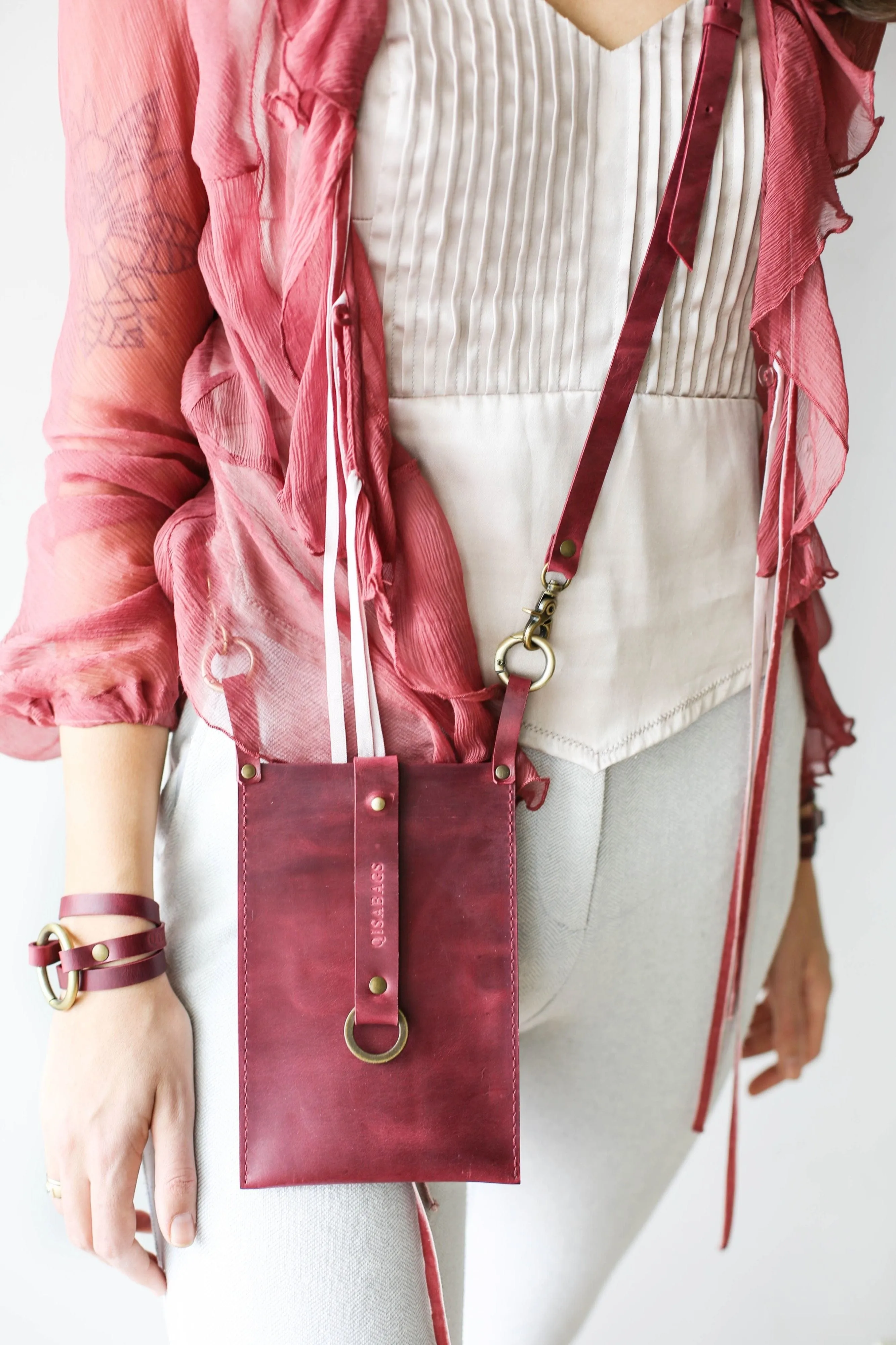 Burgundy Leather Phone Bag