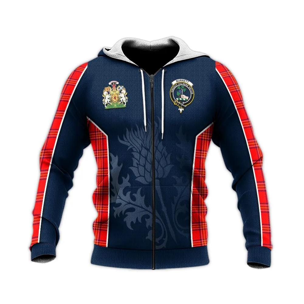 Burnett Modern Tartan Knitted Hoodie with Family Crest and Scottish Thistle Vibes Sport Style