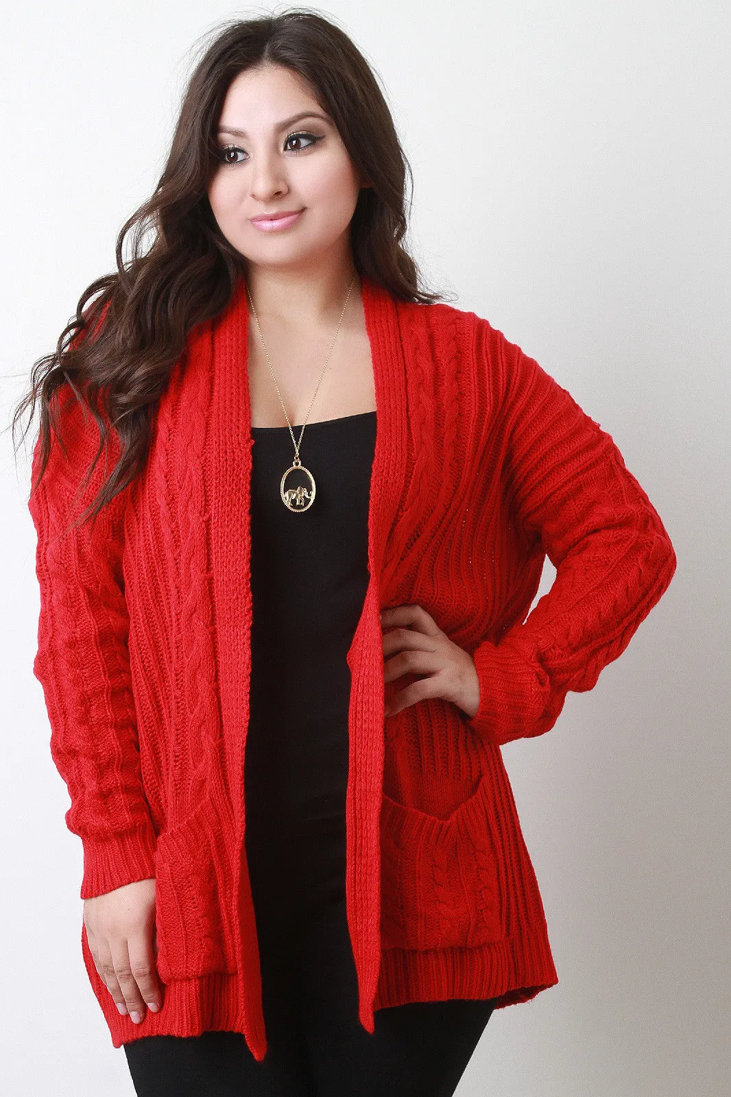 Cable Knit Front Pocket Cardigan