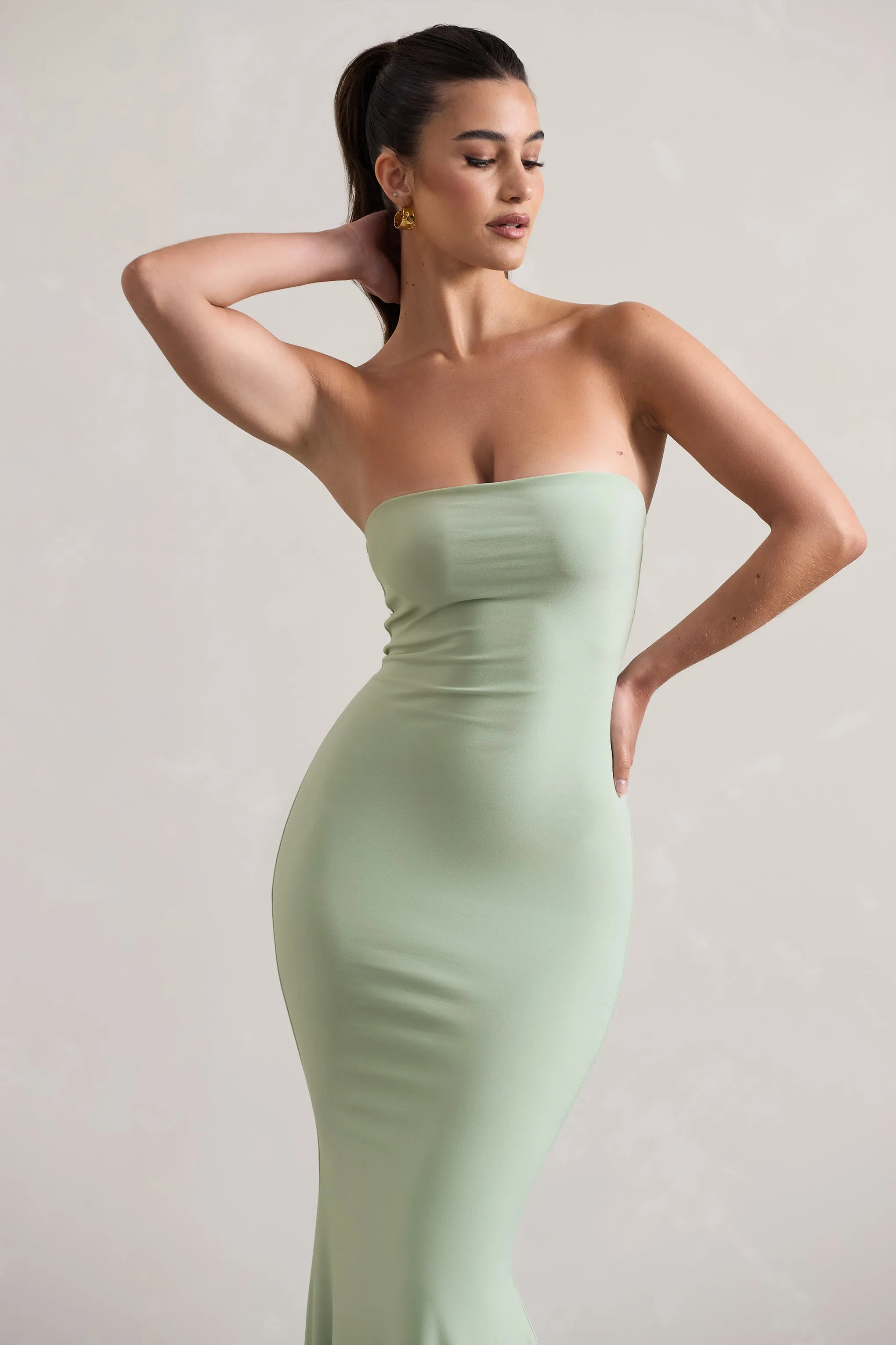 Ceremony | Pale Green Bandeau Fishtail Maxi Dress