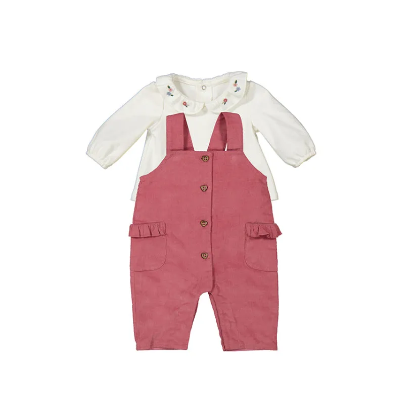 Corduroy Overall and T-shirt Set- Rose