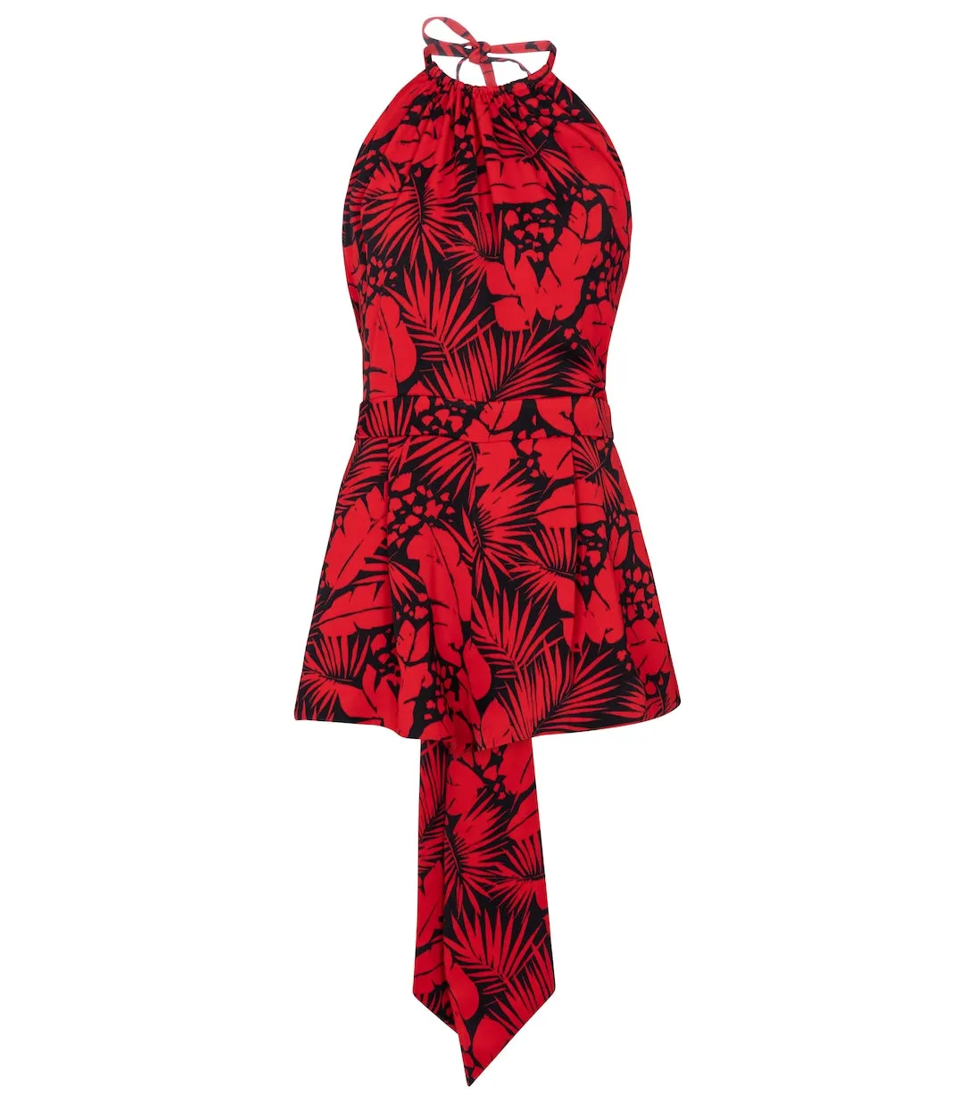 Crepe halterneck jumpsuit with Saint Laurent print, red