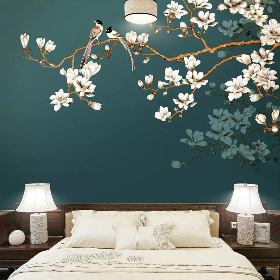 Custom Mural Hand Painted Chinese Style Flowers Birds (㎡)