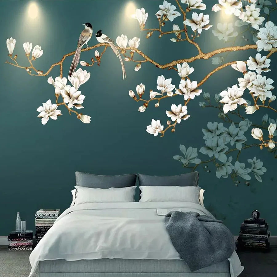 Custom Mural Hand Painted Chinese Style Flowers Birds (㎡)