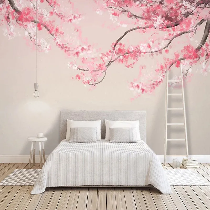 Custom Mural Wallpaper Chinese Style Watercolor Cherry Blossom (㎡)