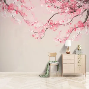 Custom Mural Wallpaper Chinese Style Watercolor Cherry Blossom (㎡)