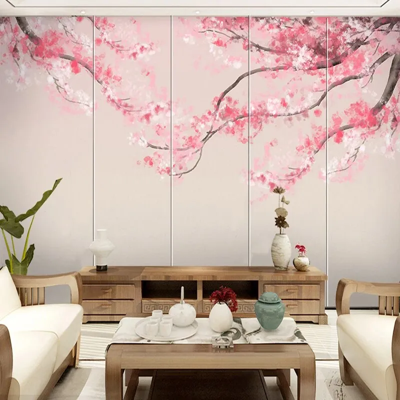 Custom Mural Wallpaper Chinese Style Watercolor Cherry Blossom (㎡)