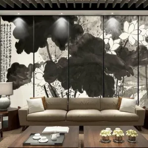 Custom Wallpaper Mural Chinese Style Ink Lotus (㎡)