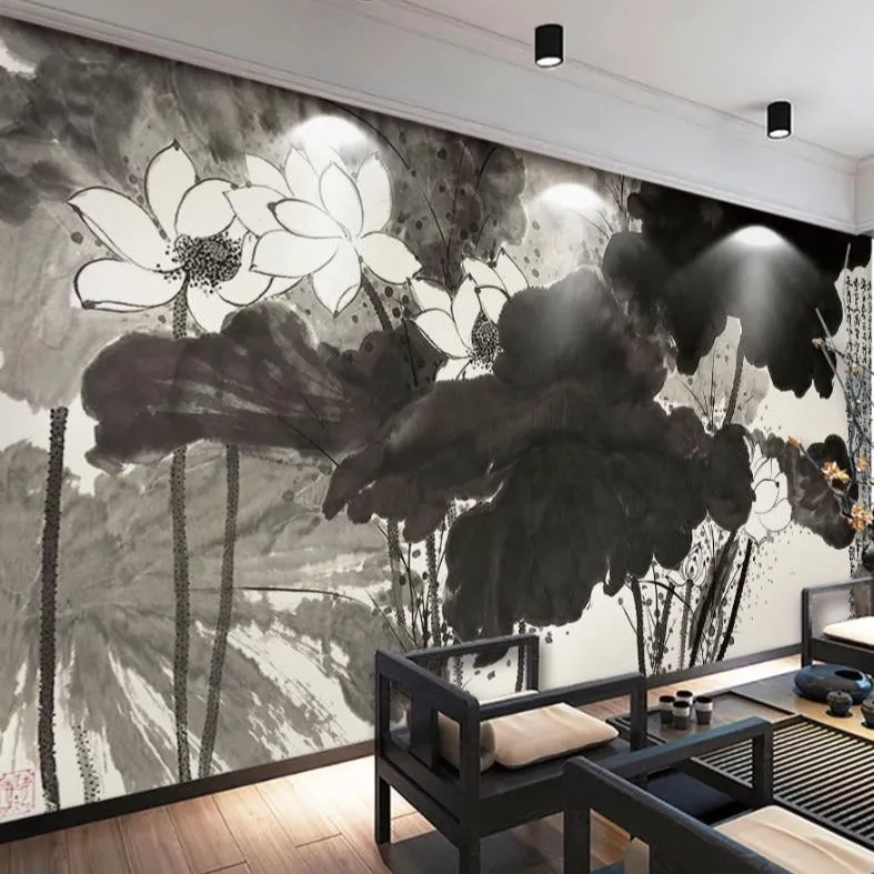 Custom Wallpaper Mural Chinese Style Ink Lotus (㎡)