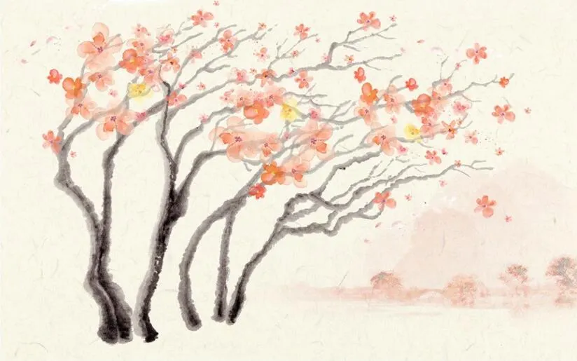 Custom Wallpaper Mural Watercolor Sakura Trees (㎡)