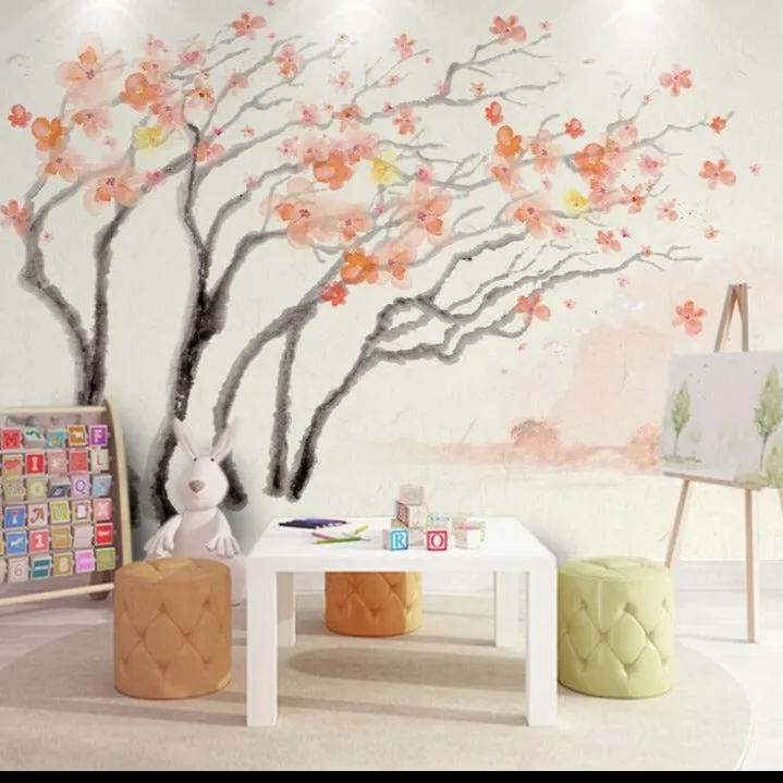 Custom Wallpaper Mural Watercolor Sakura Trees (㎡)