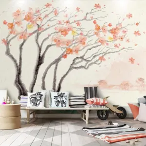 Custom Wallpaper Mural Watercolor Sakura Trees (㎡)