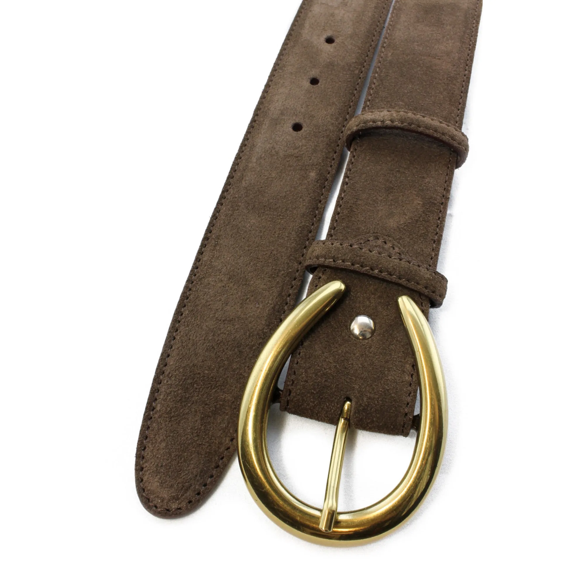 Dark brown classic suede horseshoe prong belt