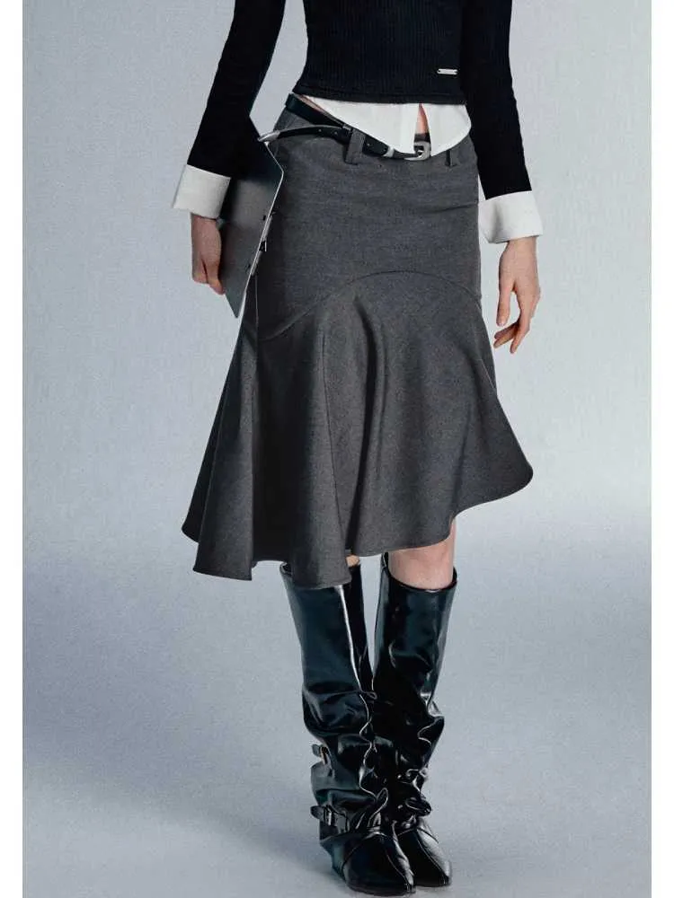 Dark grey fishtail skirt【s0000010596】