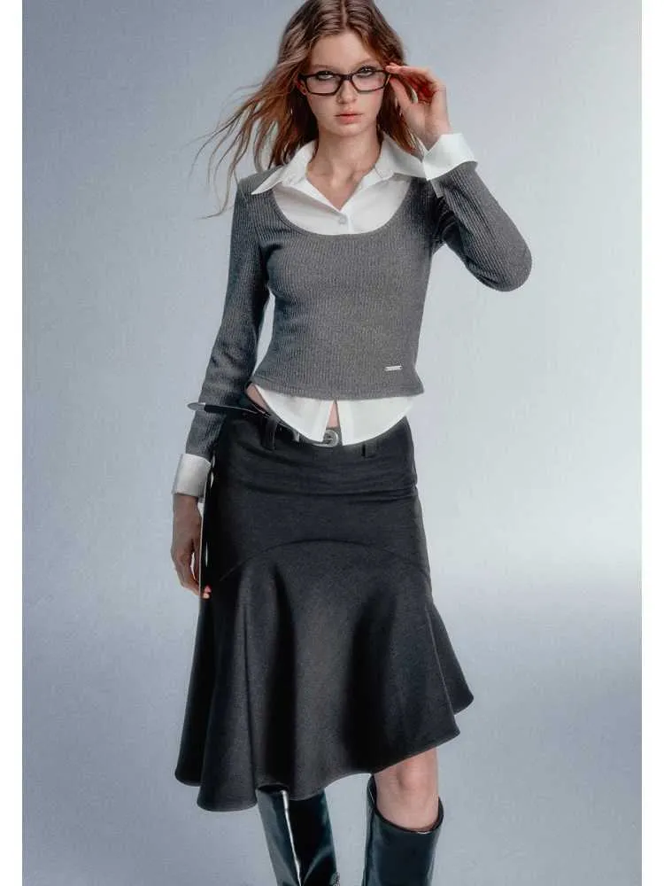 Dark grey fishtail skirt【s0000010596】