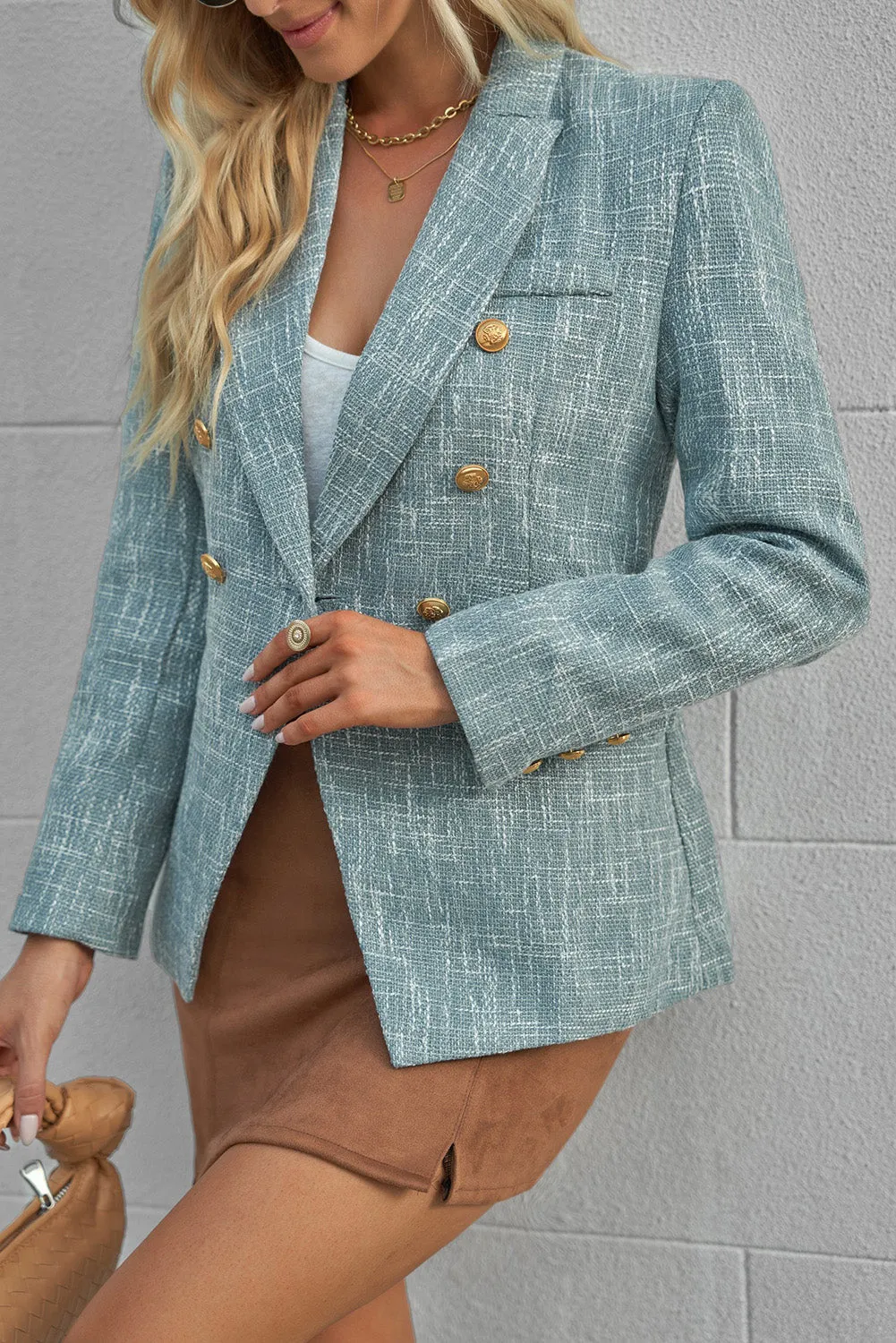 Double Breasted Lapel Blazers Women's Casual Office Long Sleeve Jacket