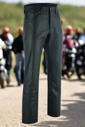 DS452 Women's Classic 5 Pocket Black Casual Motorcycle Leather Pants